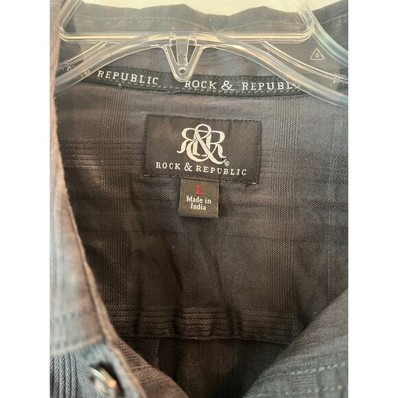 Rock & Republic Y2K Western Shirt Mens Large Grey Black Denim Button Down Cotton - Picture 3 of 12